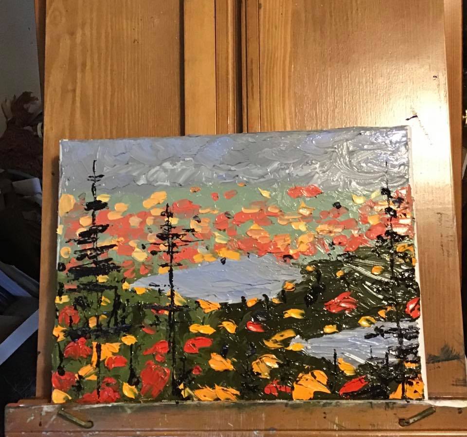 Little abstract on the easel today- oil on palette knife so no brushes to…