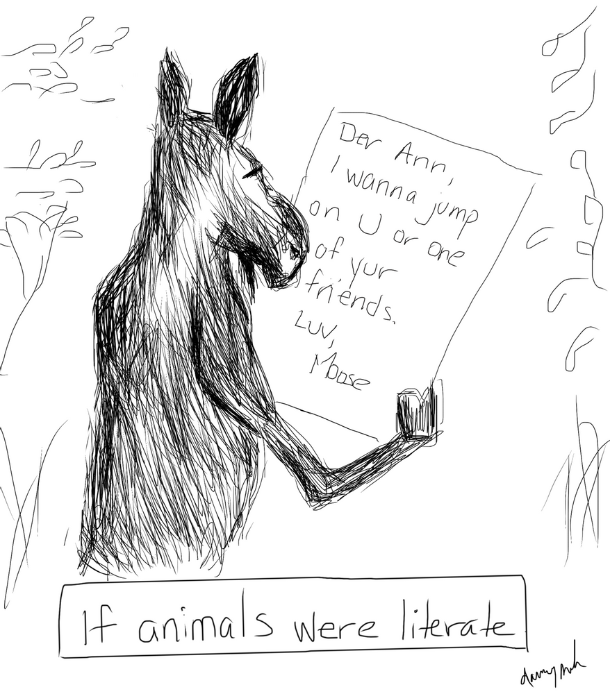 Spring turns a young moose’s fancy…..