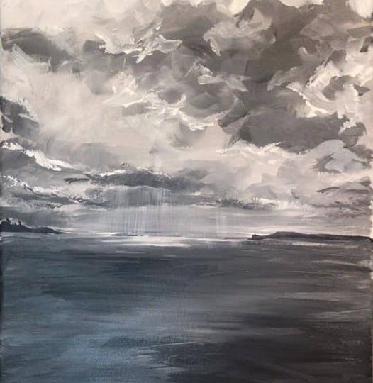 Finished this black and white commission piece- 12×16” acrylic on canvas 💕