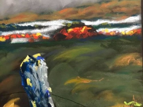 Falling, 9×13” soft pastel on sanded card