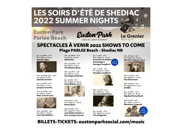 Exceptional programming for the last 20 Summer Nights shows at Euston Park on Parlee Beach in Shediac